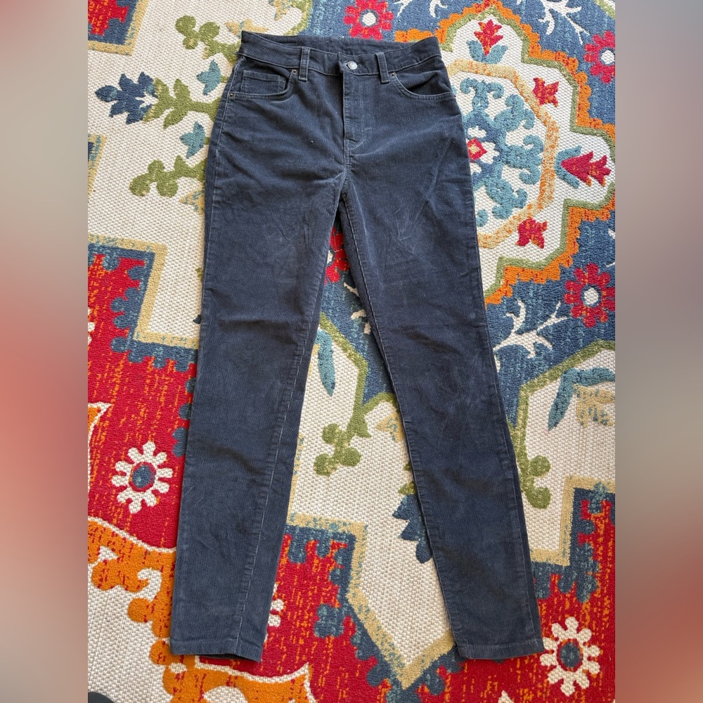 Patagonia gray corduroy pants with brass logo button